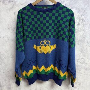 Vintage Emerald Isle Claddagh Knit Sweater Mens XL Colorful Crew Neck Ireland